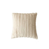 A beige knitted throw pillow cover with vertical ribbing texture.