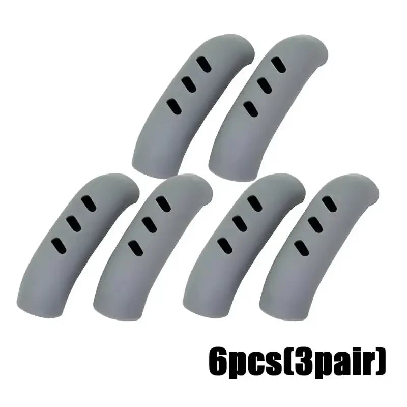 Six gray silicone pan handle covers for heat resistant pot handle protection