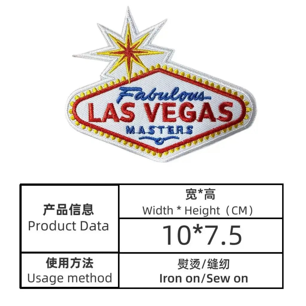 Embroidered iron-on patch featuring a star design and the text Fabulous Las Vegas Masters