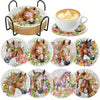 A set of diamond painting coasters featuring horses in various poses and colors.