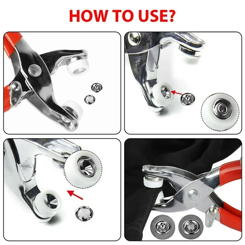 How to use metal prong rings and snap buttons DIY sewing tools showing installation steps