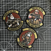 Three tactical military patches featuring themes of old men, fighting instead, and freedom on a black background.