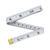 A white flexible fiberglass body measuring tape showing markings up to 10 inches.