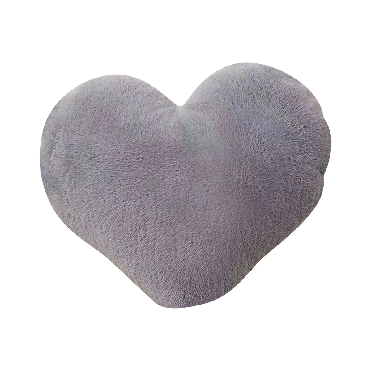 A soft, gray heart-shaped throw pillow with a fuzzy texture.
