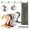 A set of multi-style curtain rod brackets in various colors and finishes for wall mounting.