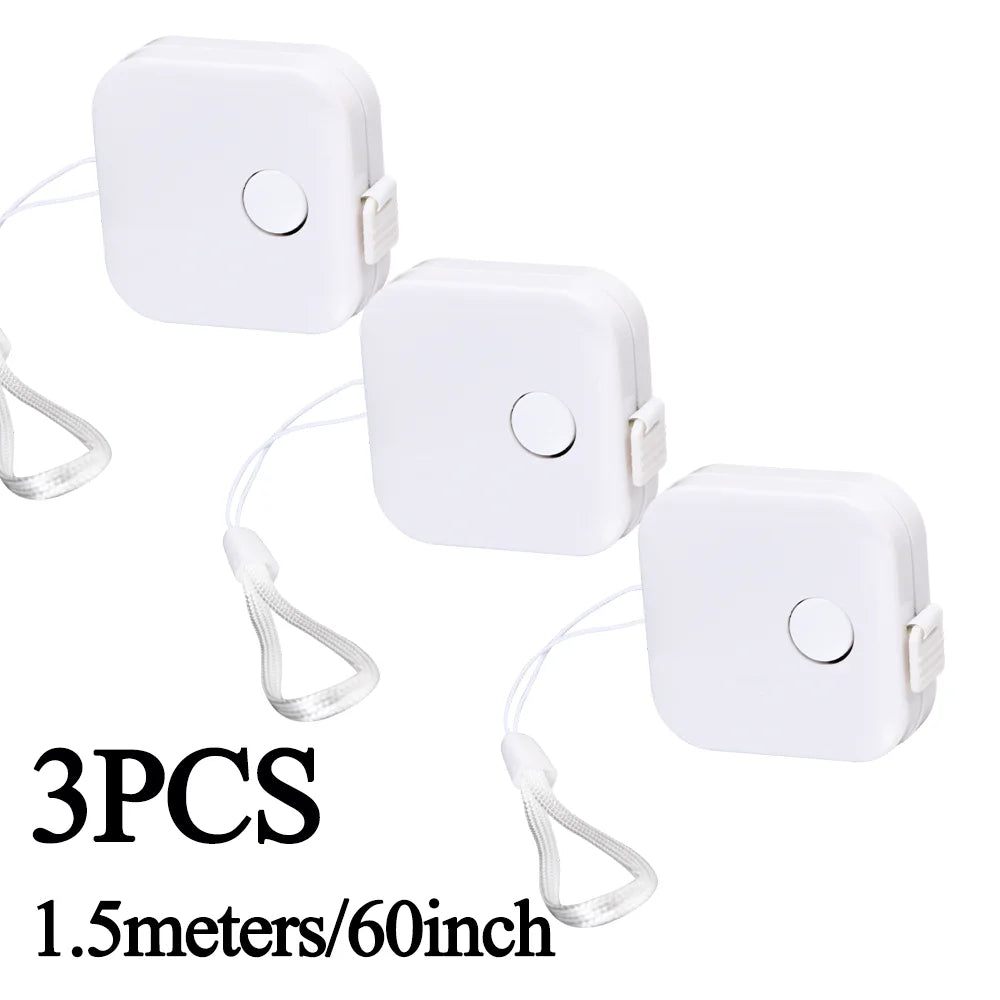 Three white retractable double-sided measurement tapes with 1.5 meters length shown.