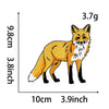 A yellow fox embroidery patch shown in a side view with dimensions provided.