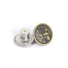A round metal button featuring a detailed rose design, used for denim and clothing.