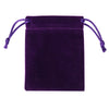 A deep purple velvet drawstring gift bag with purple ties.