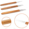 Three wooden crochet hooks with fine metal tips shown against a white background.