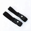 A black stretch elastic belt for pants and jeans shown flat.