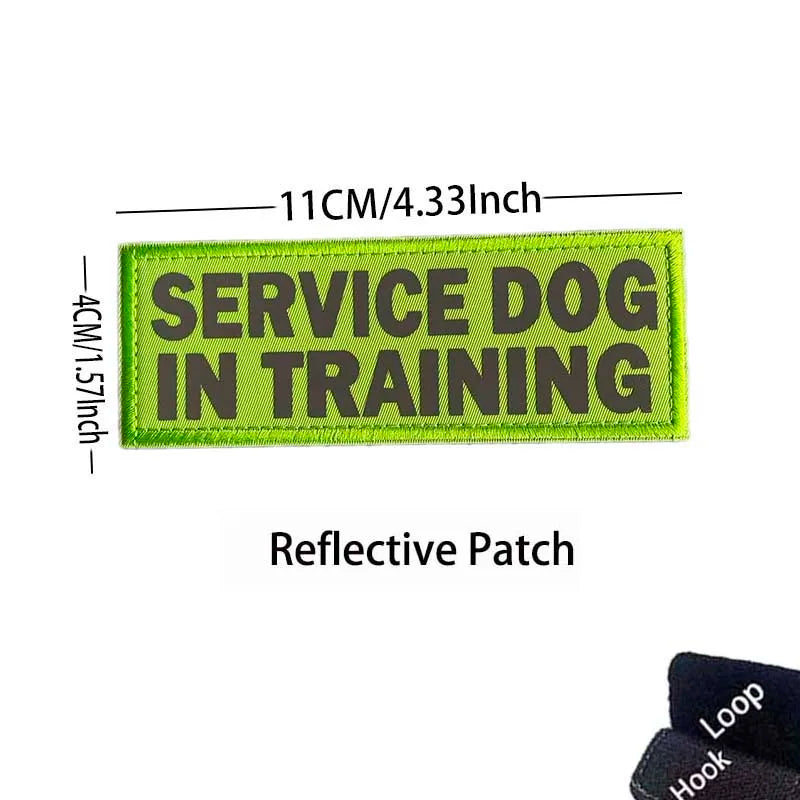 Lime green reflective patch embroidered with the text Service Dog in Training