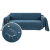 A dark blue waterproof sofa cover blanket draped over a piece of furniture.