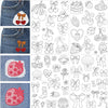 A collection of pre-printed embroidery patterns and decorative elements for water soluble embroidery stabilizers.
