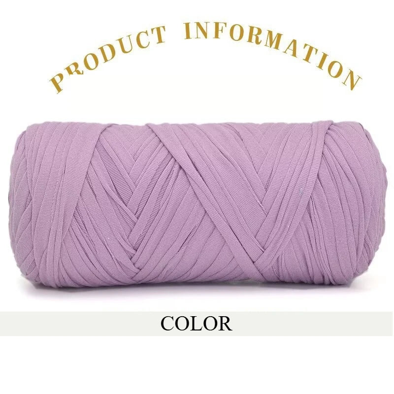 A skein of thick lavender purple polyester blended yarn for crafting.