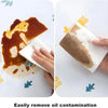 Hands are shown removing oil contamination from a refrigerator surface using a reusable waterproof dust cover.