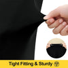 Hand adjusting a black fabric to show its tight fitting and sturdy texture.