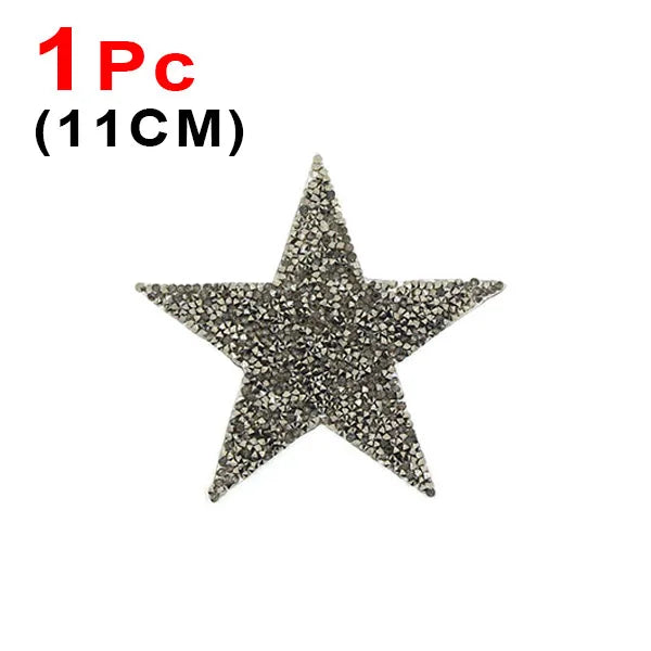 A single 11cm glitter rhinestone star iron-on patch.