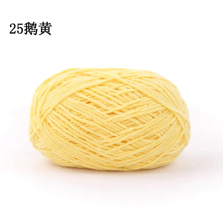 A ball of yellow 3mm matte chenille yarn for knitting and crochet.