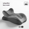 A gray lying pillow with an ergonomic wedge shape shown from above.