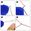 Four steps demonstrating how to use a precision needle threader set for sewing.