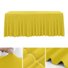 Yellow stretchable waterproof rectangle tablecloth shown in various angles