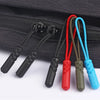 A pack of ten zipper pull replacement clips in various colors including black, red, green, and blue.