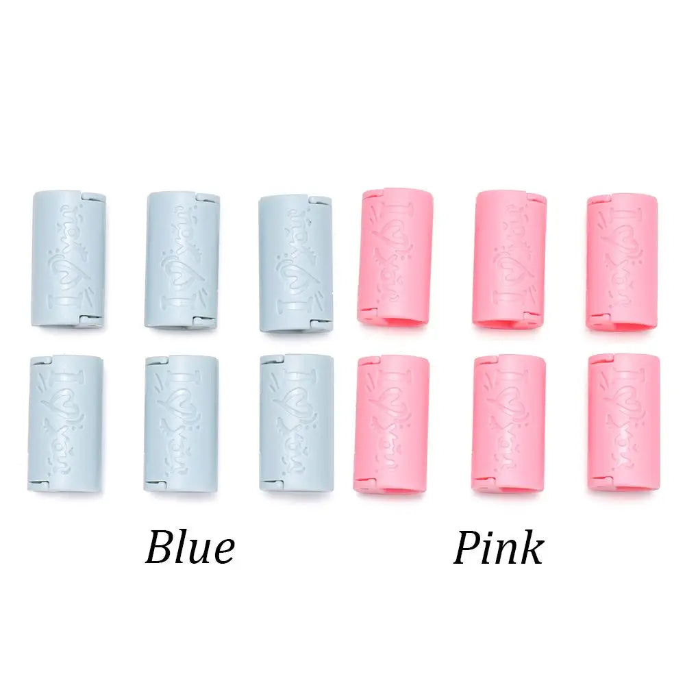 A set of 12 invisible sheet clips in blue and pink colors displayed in a grid format.