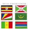 Four embroidered patches featuring flags of the Dominican Republic in various designs and colors.