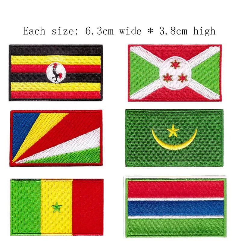 Four embroidered patches featuring flags of the Dominican Republic in various designs and colors.