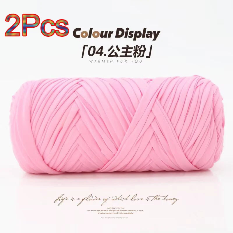 Pink reusable elastic yarn in a skein used for crafting