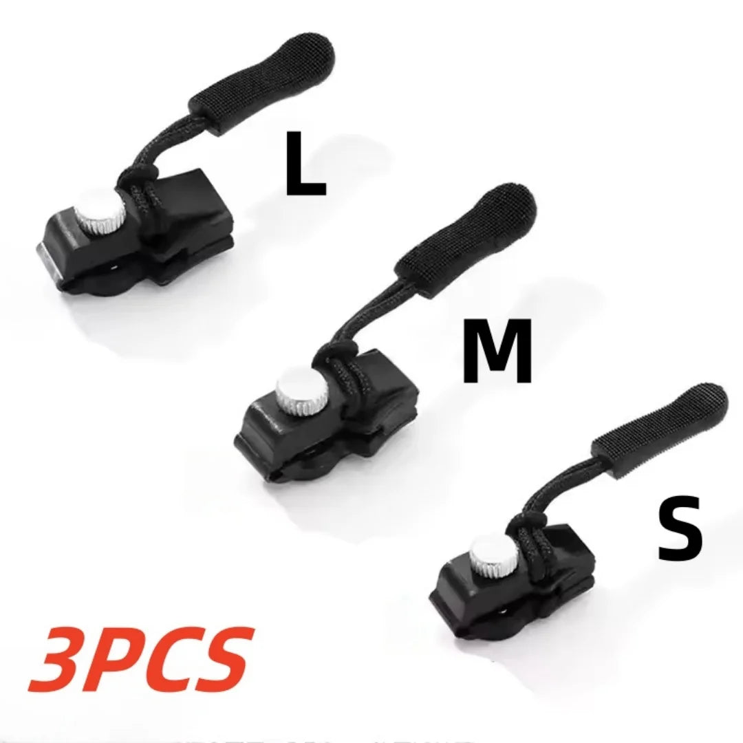 Three zipper repair kits labeled L, M, and S are displayed on a white background.