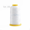 Spool of white high tenacity polyester embroidery thread labeled Col. 102 with a yellow cap.