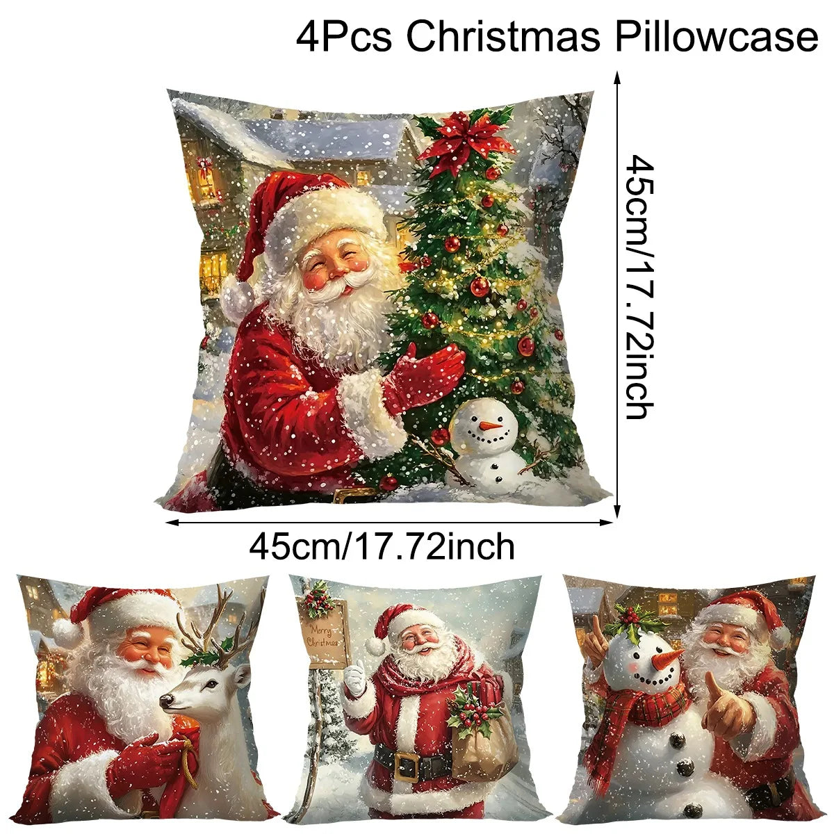 A set of two festive Christmas pillowcases featuring Santa Claus and a snowman on an icy background.