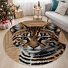 A circular leopard print anti-slip door mat rug featuring a realistic tiger face design.