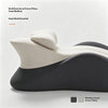 A close-up view of a multifunctional prone pillow in beige and dark gray colors.