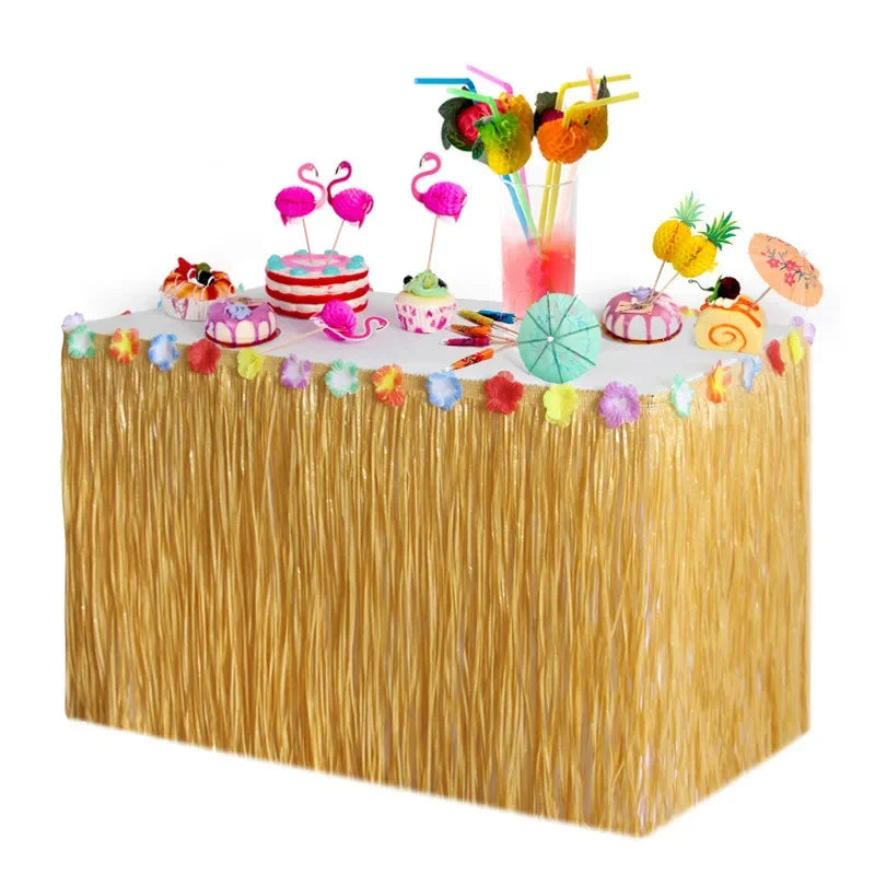 Tropical Raffia Grass Table Skirt for Luau & Beach Parties