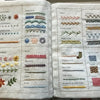 A spread from an embroidery stitch book showing various stitch patterns like buttonhole, knot, braid, and chain stitches.
