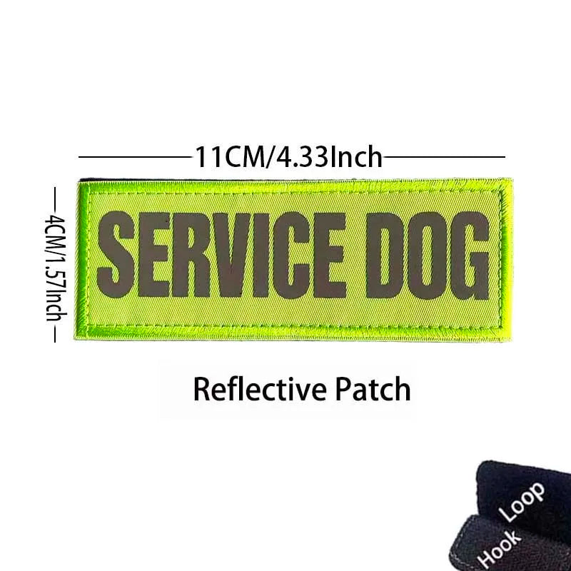 Lime green reflective patch embroidered with the text SERVICE DOG