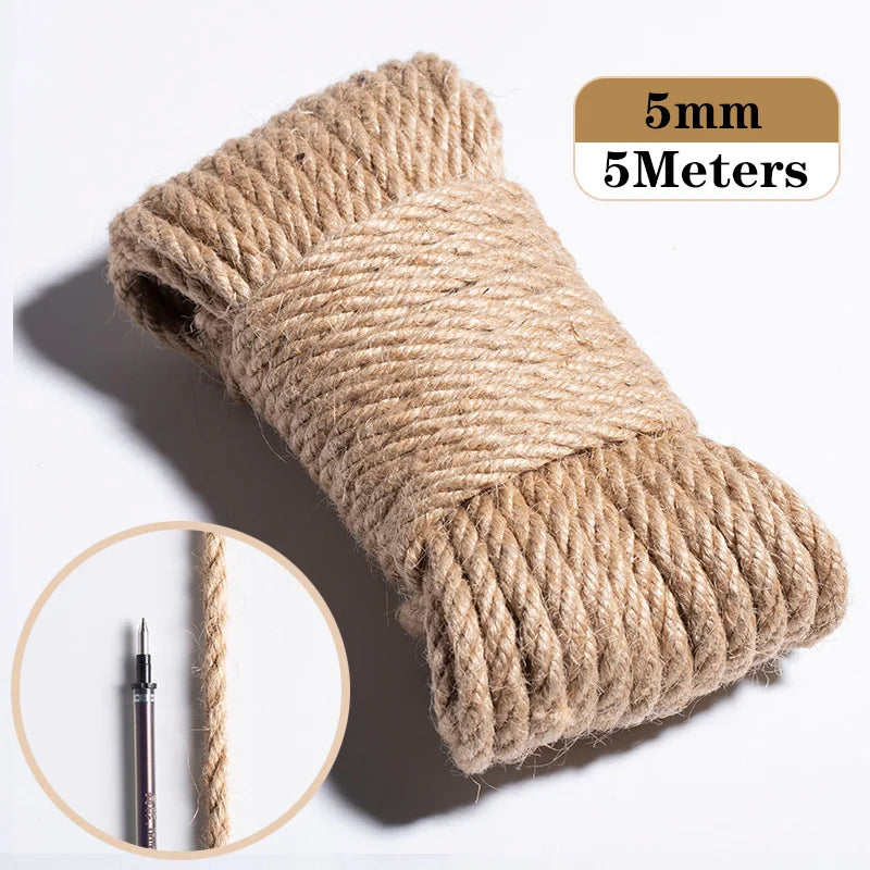 A roll of 5mm natural jute twine measuring 5 meters for crafts and decor.