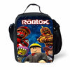 A black cartoon crossbody lunch bag featuring Roblox characters and branding.