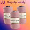 Three spools of pink hollow yarn, 1 bag equals three pieces, totaling 450g for knitting and crochet.