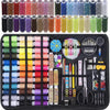 A collection of various threads, needles, and sewing tools organized in a black case for DIY sewing projects.