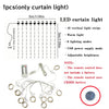 LED curtain light featuring 10 vertical light strips and adjustable brightness with a remote control.