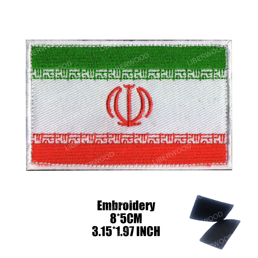 Palestinian flag tactical embroidered patch featuring green, white, and red horizontal stripes with a red symbol in the cente