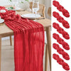Red boho brown cheesecloth table runner for weddings and home decor