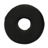 A black, circular ear piercing pillow designed for comfort during sleep.