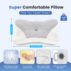 A white ergonomic memory foam pillow with a breathable fabric cover shown next to a washing machine.