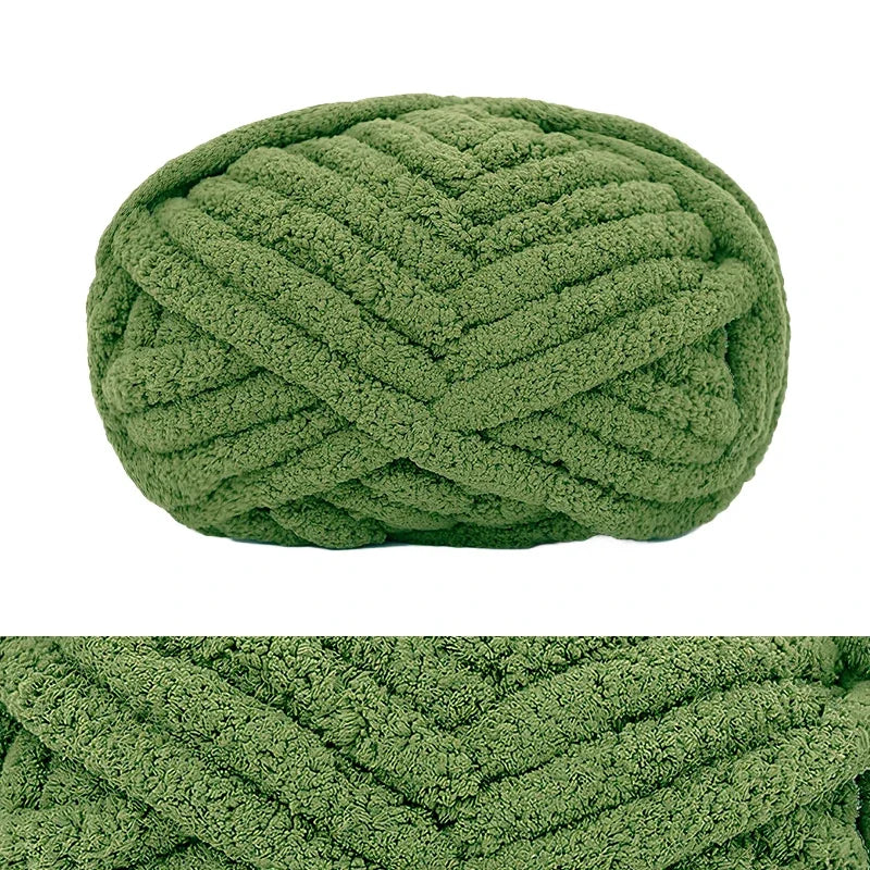 A tightly knitted olive green wool finger line scarf with a textured, chevron pattern.