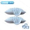 Two blue ice silk cooling pillowcases are shown, with a piece of ice nearby.
